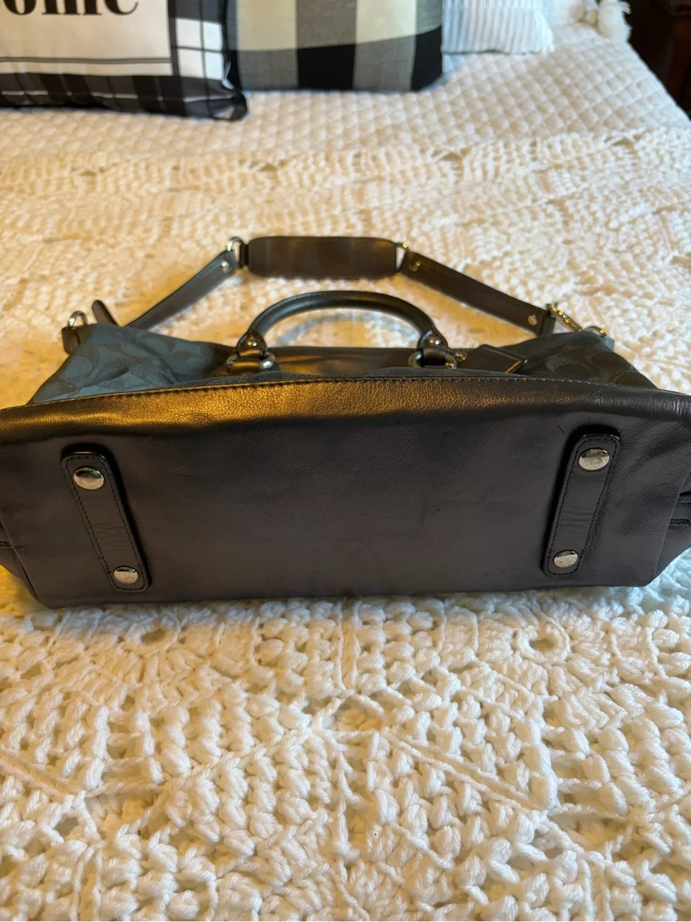 Coach pewter Signature Canvas Convertible Satchel with Leather Trim - Picture 3 of 7